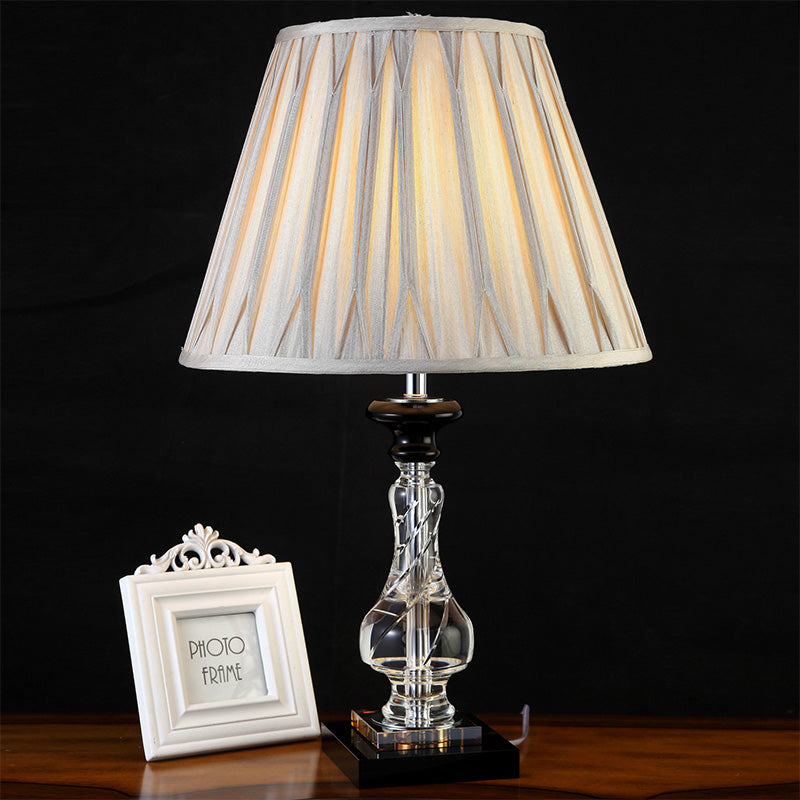 Fabric Tapered Shade Task Lighting Modern 1 Head Grey Nightstand Lamp for Bedroom