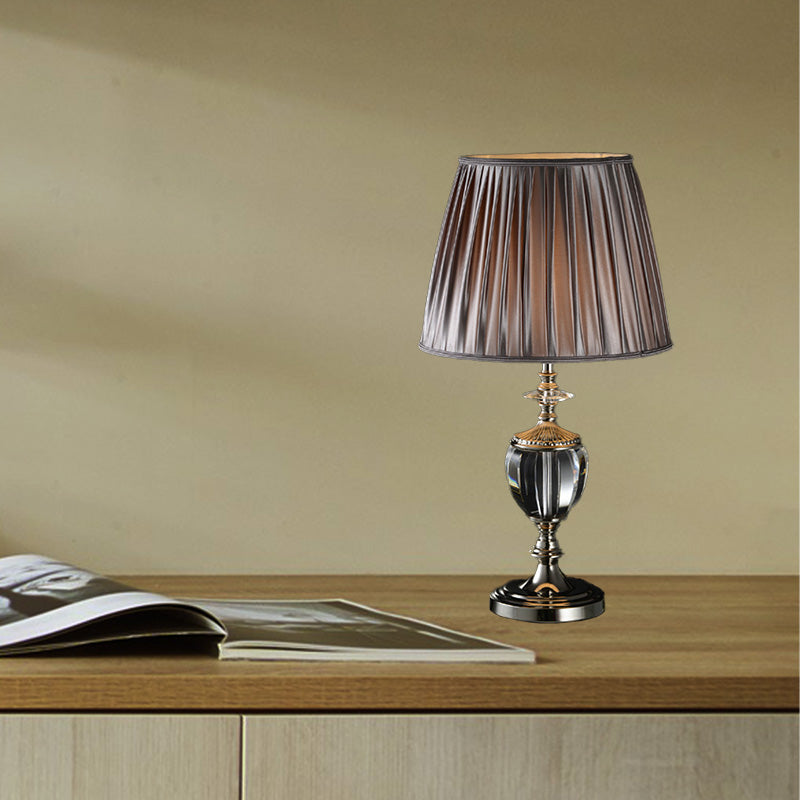 Lampada da tavolo in cristallo tamburo affusolato Tessuto modernista 1 Luce di lettura della testa in grigio