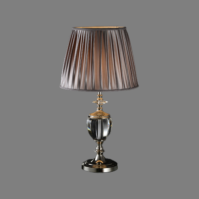 Lampada da tavolo in cristallo tamburo affusolato Tessuto modernista 1 Luce di lettura della testa in grigio