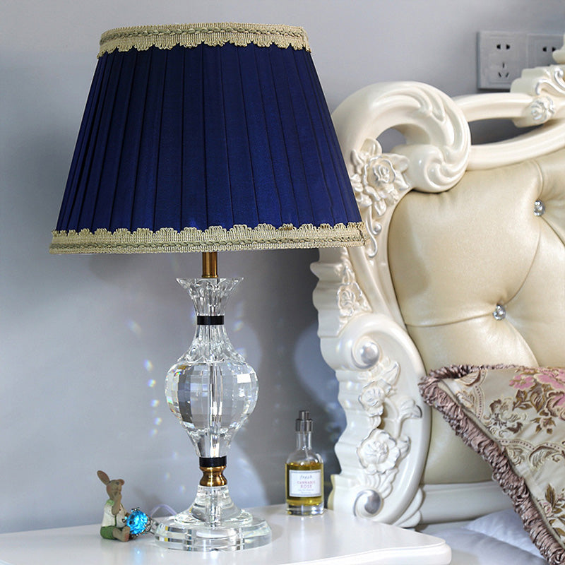 Lampada da comodino a forma di vaso modernista in cristallo trasparente con 1 lampada da lettura a testa in blu
