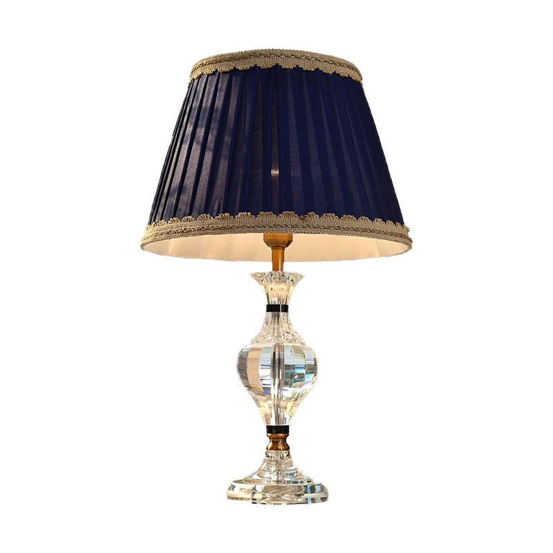 Lampada da comodino a forma di vaso modernista in cristallo trasparente con 1 lampada da lettura a testa in blu