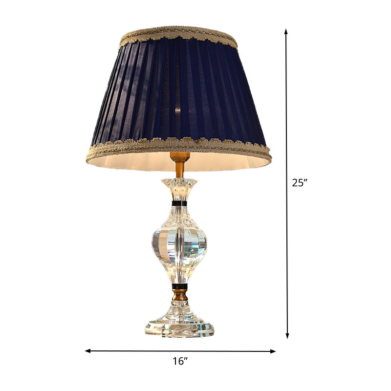 Lampada da comodino a forma di vaso modernista in cristallo trasparente con 1 lampada da lettura a testa in blu
