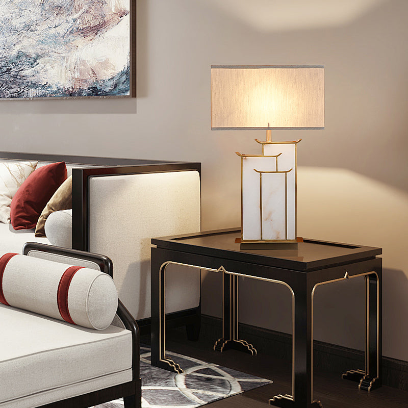 Postmodern Gold Table Lamp 1-Light Rectangular Table Light for Bedroom