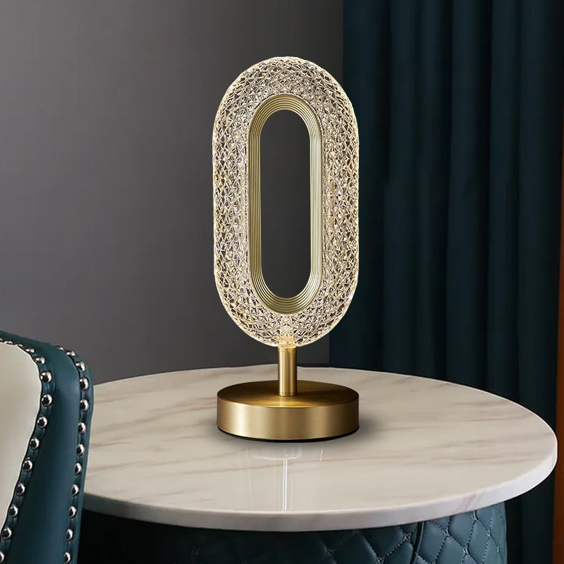 Lampada da tavolo ovale in cristallo postmoderno a 1 luce in rame per camera da letto