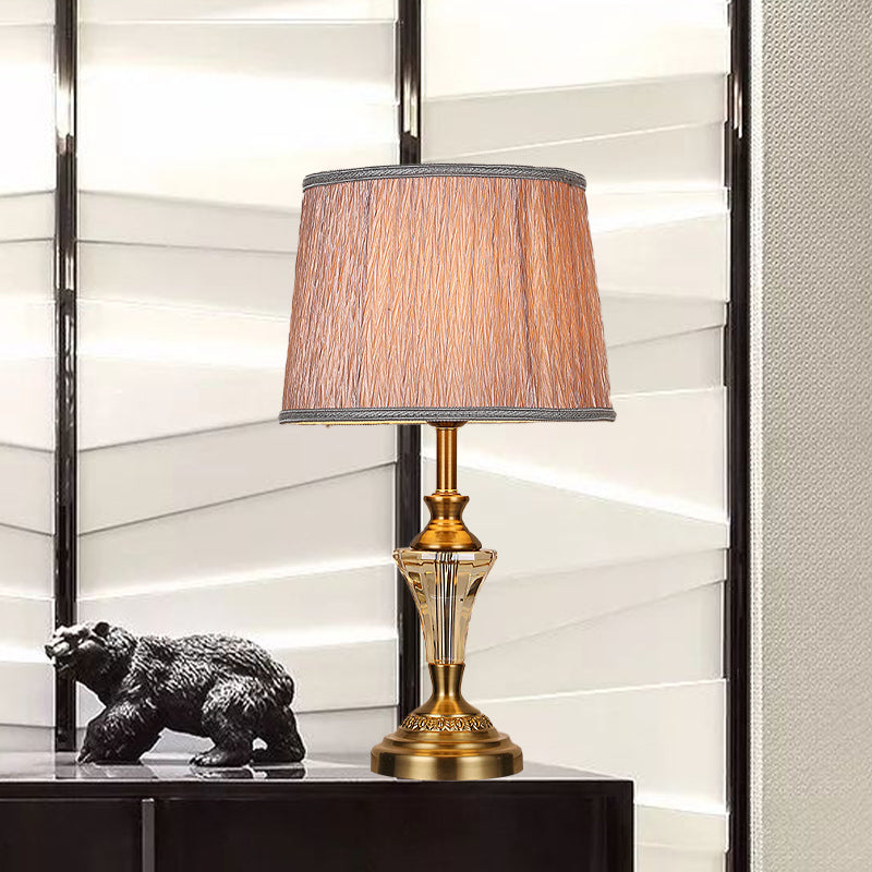 Lampada da comodino contemporanea a 1 lampadina Lampada da lettura a botte dorata con paralume in tessuto