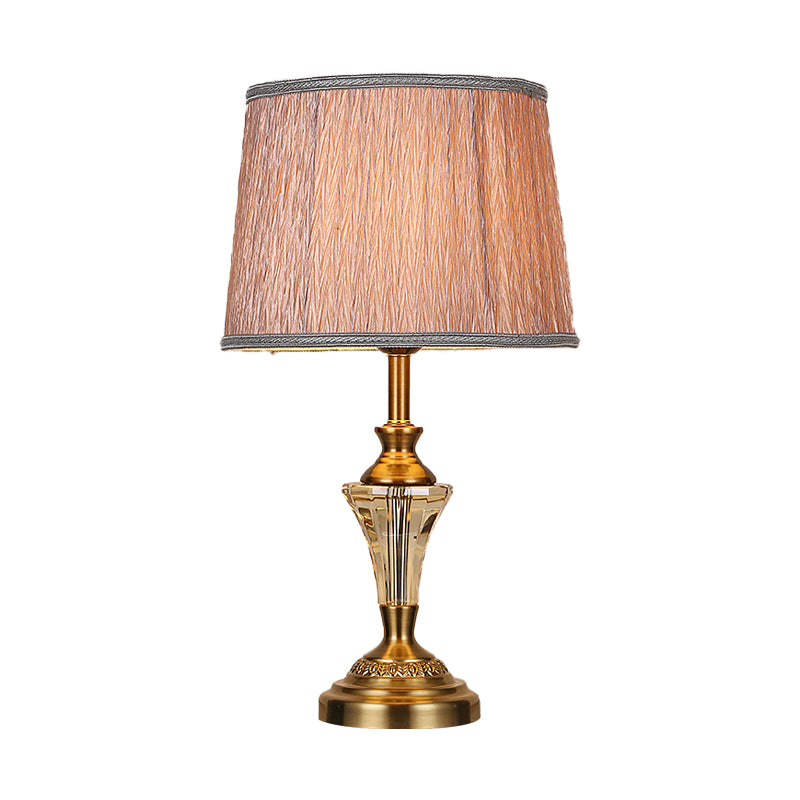 Lampada da comodino contemporanea a 1 lampadina Lampada da lettura a botte dorata con paralume in tessuto