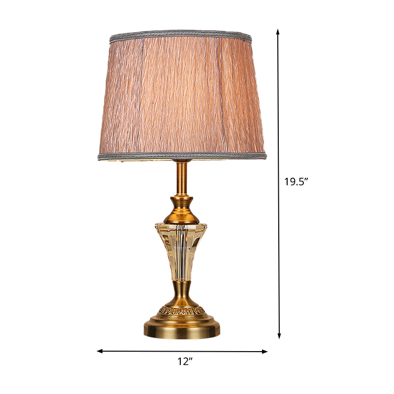 Lampada da comodino contemporanea a 1 lampadina Lampada da lettura a botte dorata con paralume in tessuto