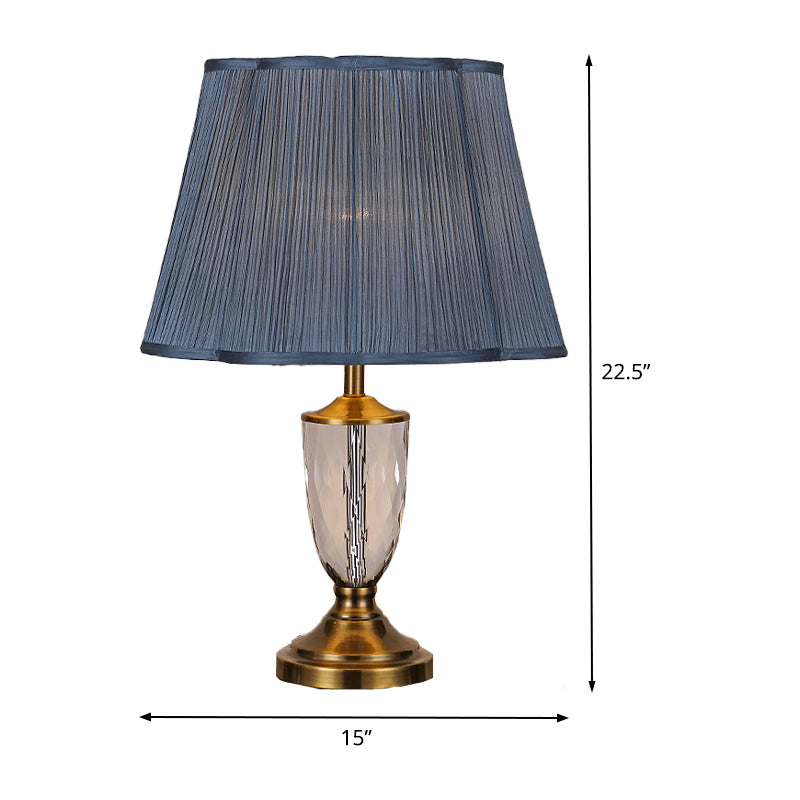 Modernist Cup Fabric Table Light Hand-Cut Crystal 1 Bulb Small Desk Lamp in Blue