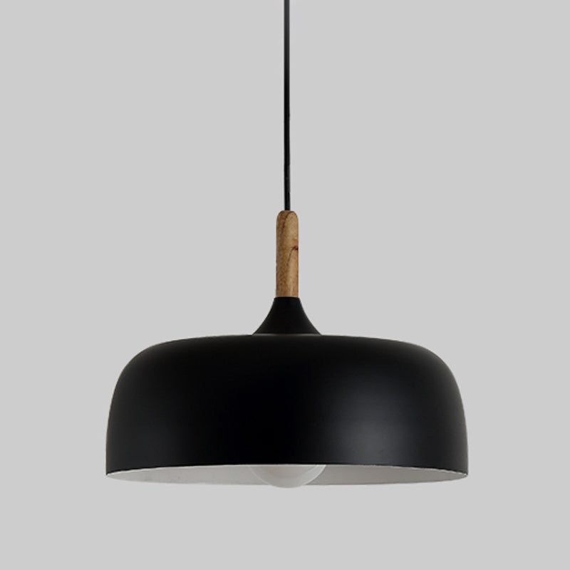 Wooden Macaron Pendant Light in Modern Creative Style Wrought Iron Dome Hanging Lamp for Dining Room