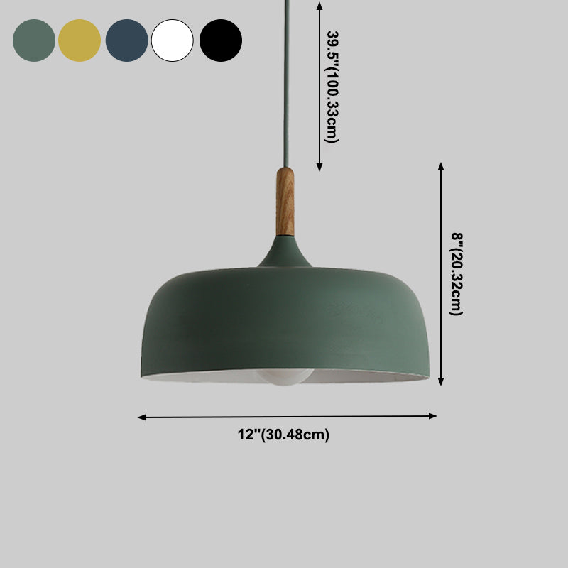 Wooden Macaron Pendant Light in Modern Creative Style Wrought Iron Dome Hanging Lamp for Dining Room