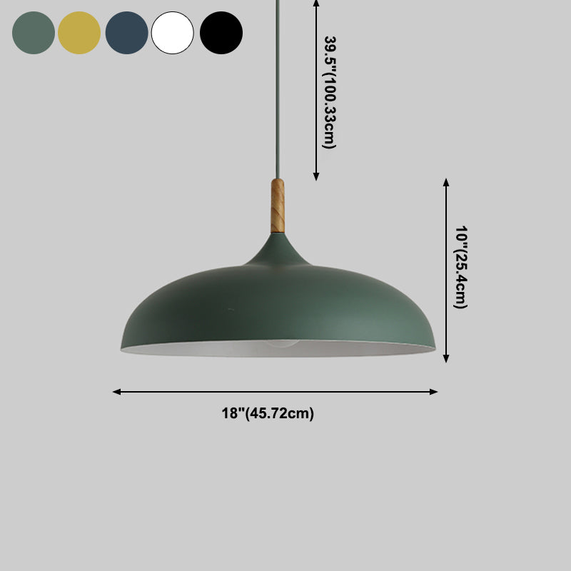 Wooden Macaron Pendant Light in Modern Creative Style Wrought Iron Dome Hanging Lamp for Dining Room