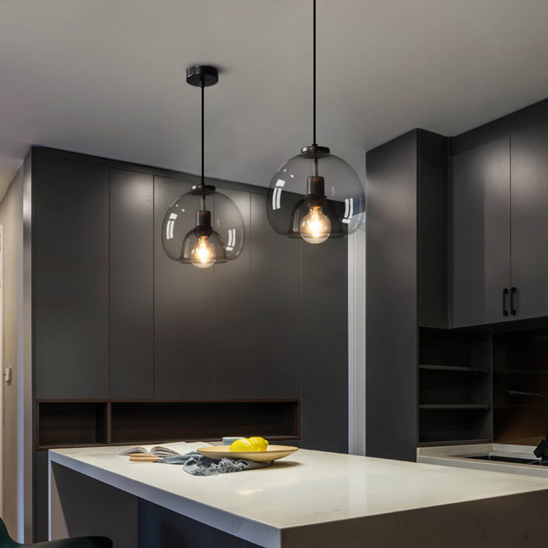 Glazen zwarthangende lamp in moderne artistieke stijl Iron Globe Hanglamp voor eetkamer