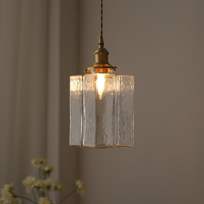 Modern Style Cuboid Shade Hanging Light Glass 1 Light Pendant Lamp for Home Stay
