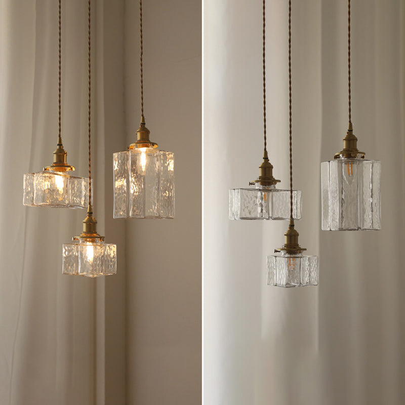 Shade cuboïde de style moderne suspendue en verre léger 1 pendentif léger pour séjour à la maison