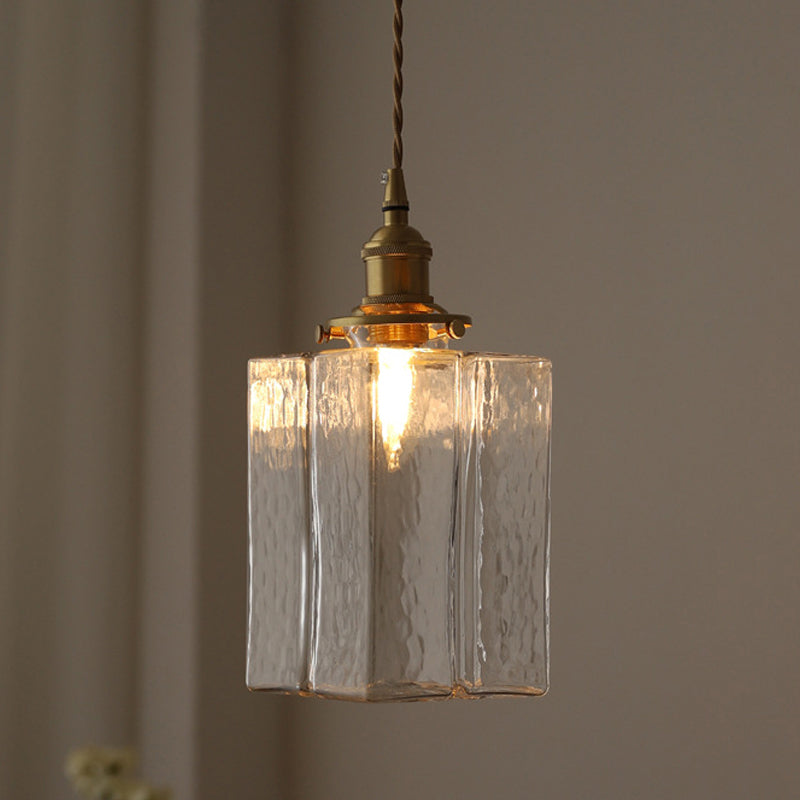 Modern Style Cuboid Shade Hanging Light Glass 1 Light Pendant Lamp for Home Stay