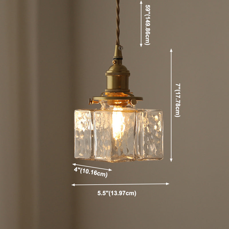 Modern Style Cuboid Shade Hanging Light Glass 1 Light Pendant Lamp for Home Stay