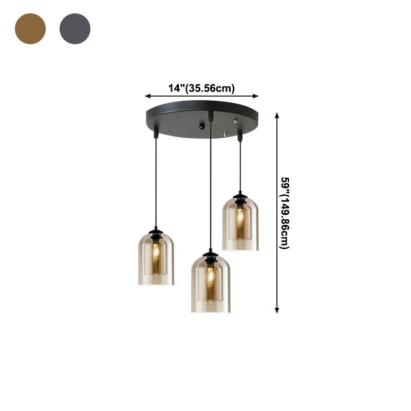 Lampe suspendue à la cloche artistique moderne avec une teinte en verre double en verre