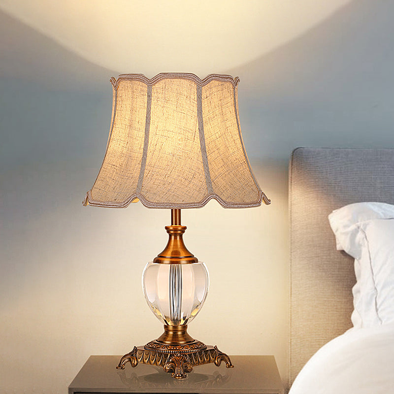 Contemporary 1 Head Table Light Beige Wide Flare Small Desk Lamp with Fabric Shade