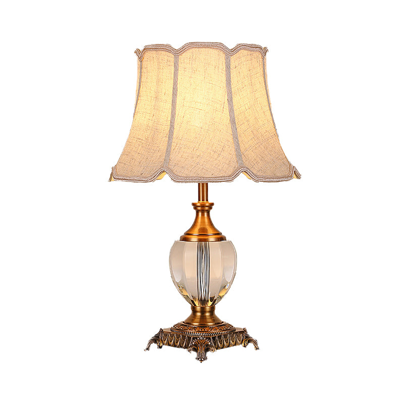 Contemporary 1 Head Table Light Beige Wide Flare Small Desk Lamp with Fabric Shade