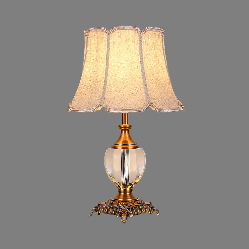 Contemporary 1 Head Table Light Beige Wide Flare Small Desk Lamp with Fabric Shade