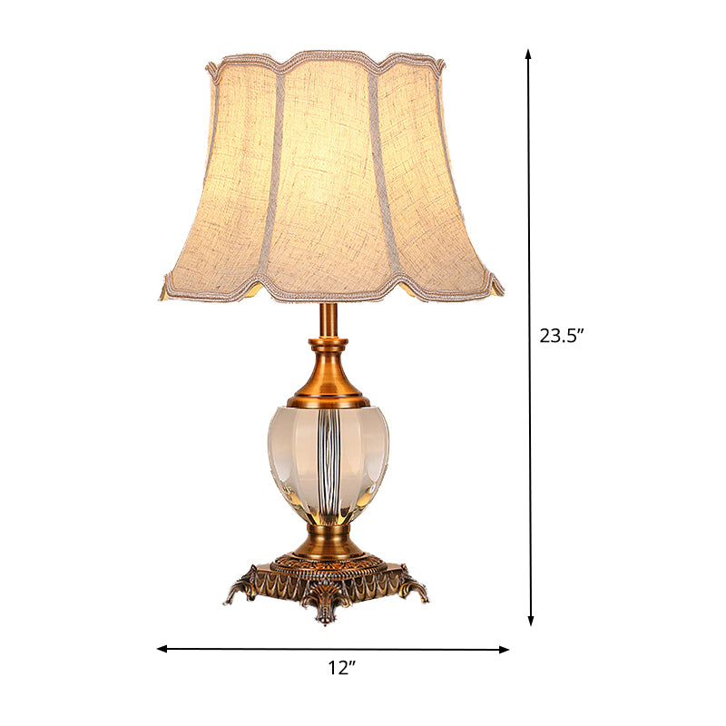 Contemporary 1 Head Table Light Beige Wide Flare Small Desk Lamp with Fabric Shade