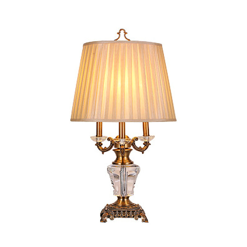 Stoff Falten -Schreibtischlampe moderne 1 Glühbirnen -Beige Tischlicht, geformte Bronze -Metallbasis