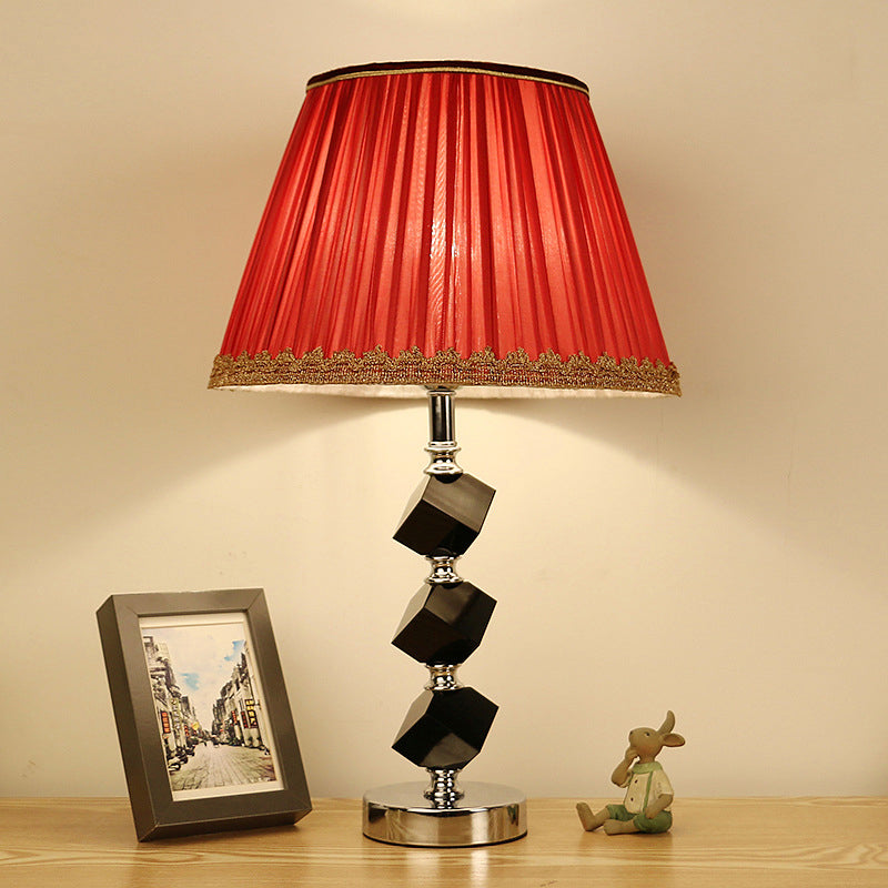 Lámpara de mesa de barril rojo/verde contemporáneo 1 bulbo de bisco de cristal luz de noche con adornos trenzados