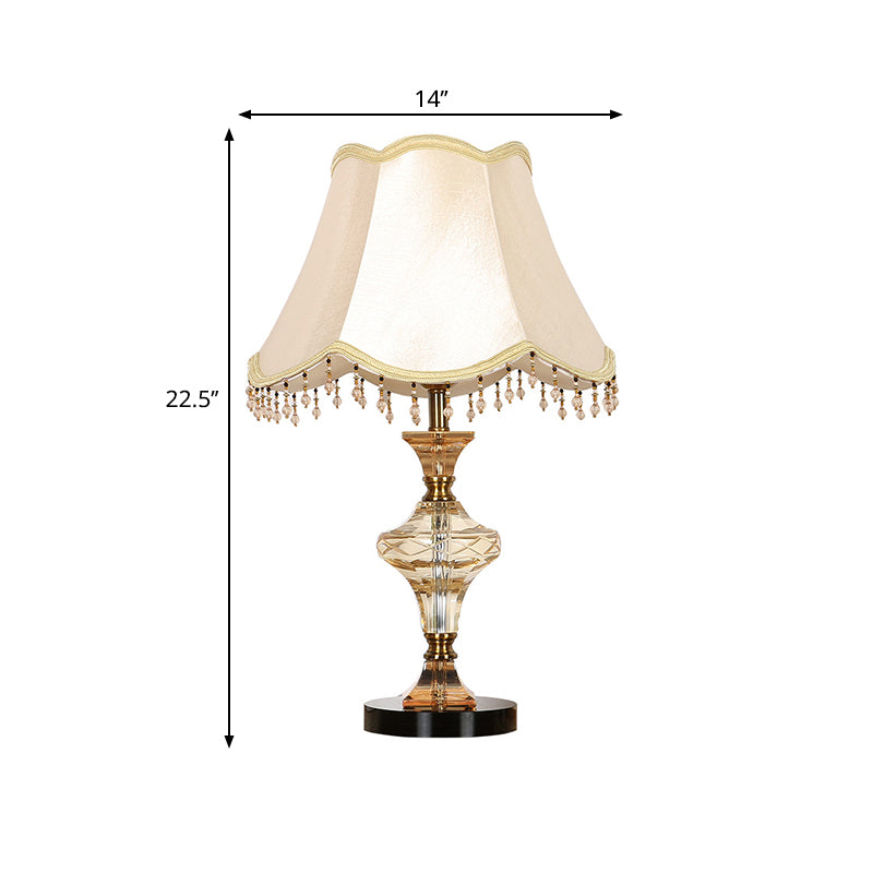 Lámpara de mesita de noche de campana de paneles beige 1 Luz de la noche de cristal facetado con la base con base en el jarrón