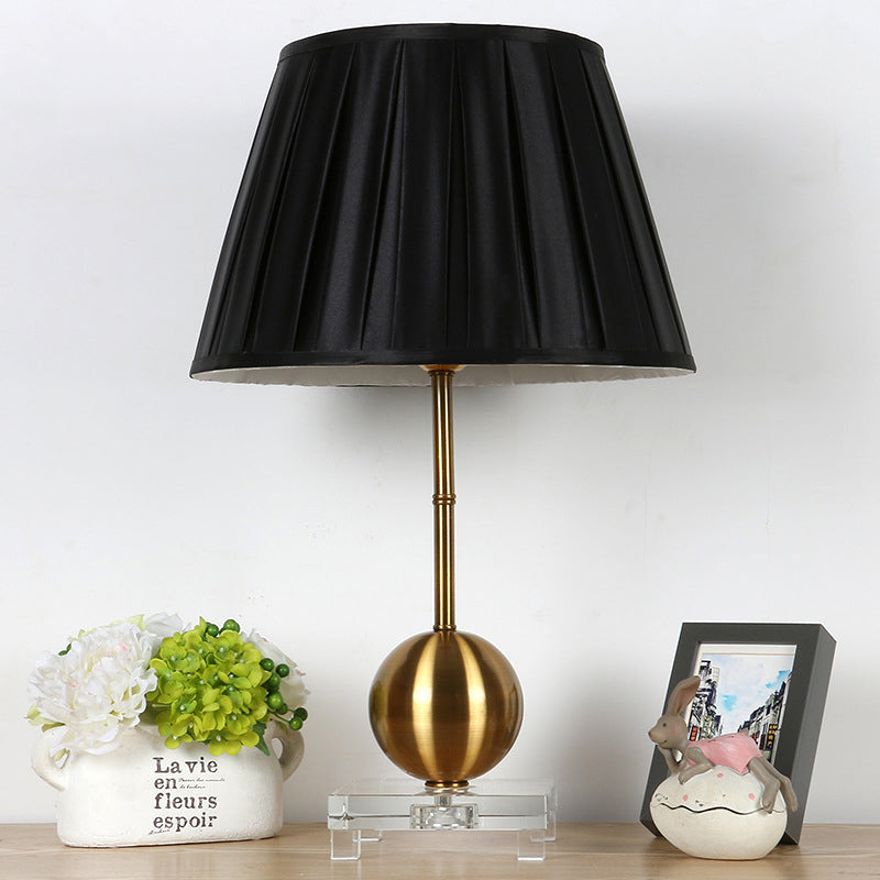 Gathered Empire Shade Table Light Modern Clear Crystal 1 Head Gold Nightstand Lamp with Square Pedestal