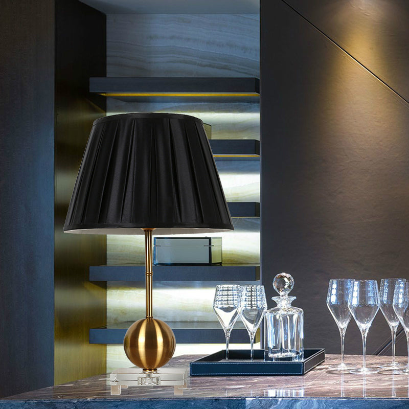 Gathered Empire Shade Table Light Modern Clear Crystal 1 Head Gold Nightstand Lamp with Square Pedestal