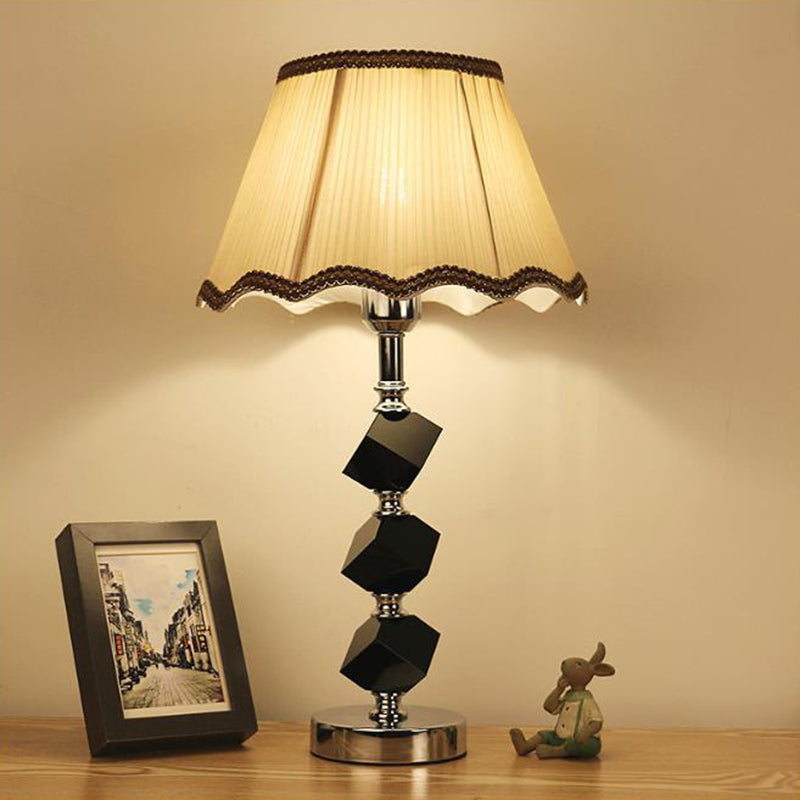 Light Brown Scalloped Nightstand Light Contemporary 1 Bulb Crystal Block Table Lamp