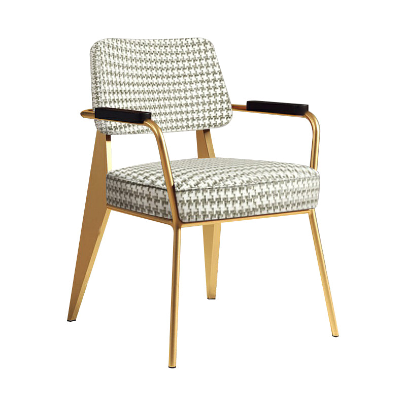 Fauteuil scandinave d'intérieur, chaise de salle à manger rembourrée en métal à dossier ouvert