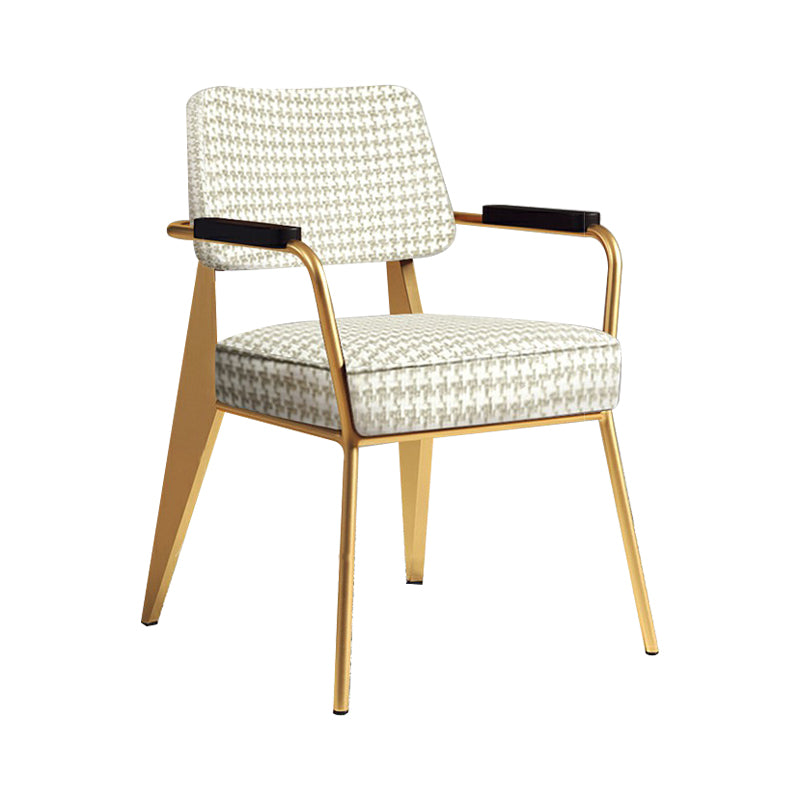 Fauteuil scandinave d'intérieur, chaise de salle à manger rembourrée en métal à dossier ouvert