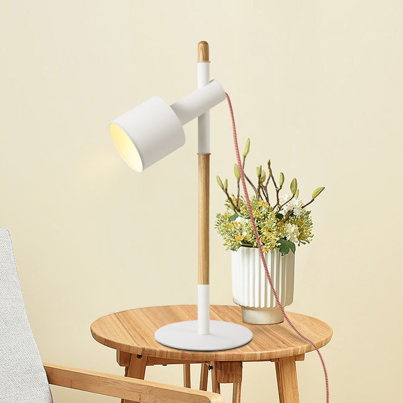 Contemporary 1 Head Nightstand Lamp White Cylinder Reading Book Light with Metal Shade