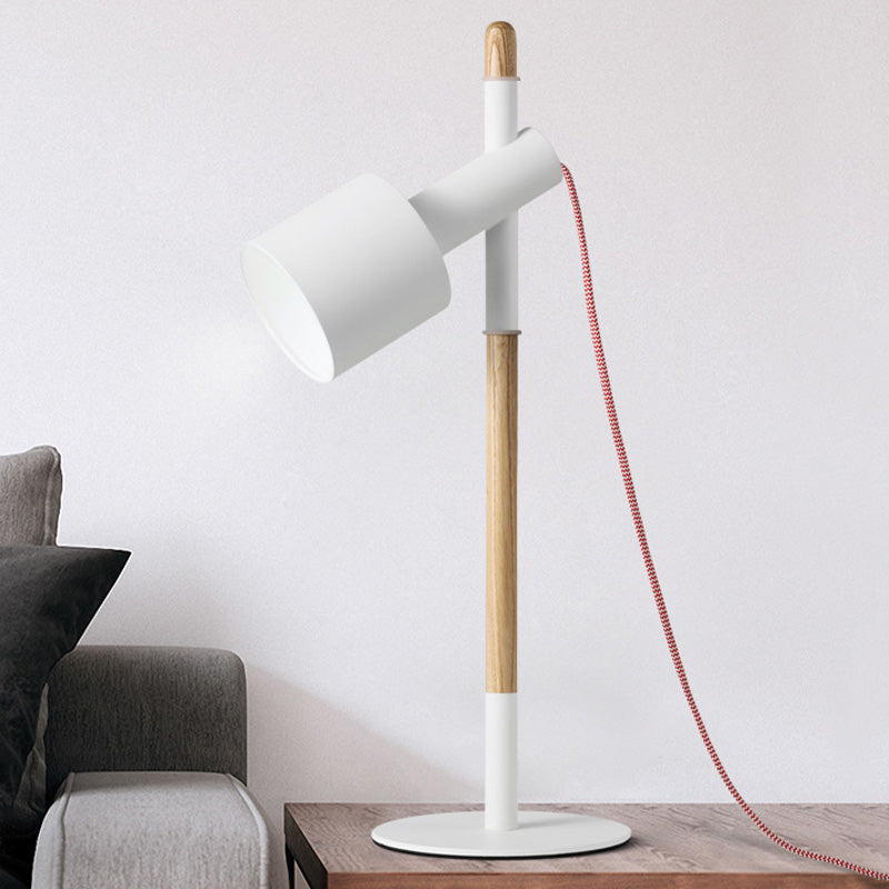 Contemporary 1 Head Nightstand Lamp White Cylinder Reading Book Light with Metal Shade