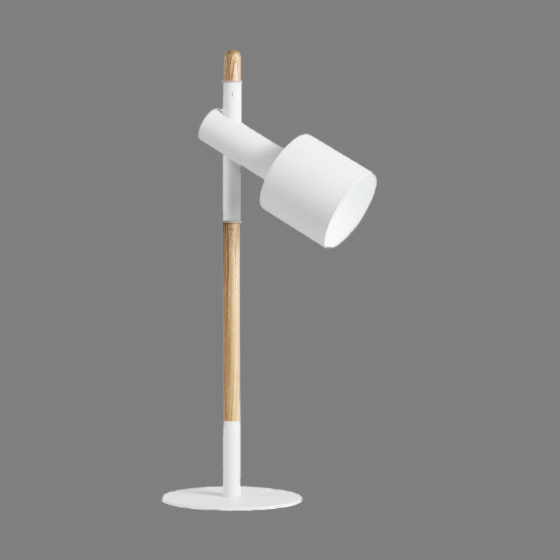 Contemporary 1 Head Nightstand Lamp White Cylinder Reading Book Light with Metal Shade