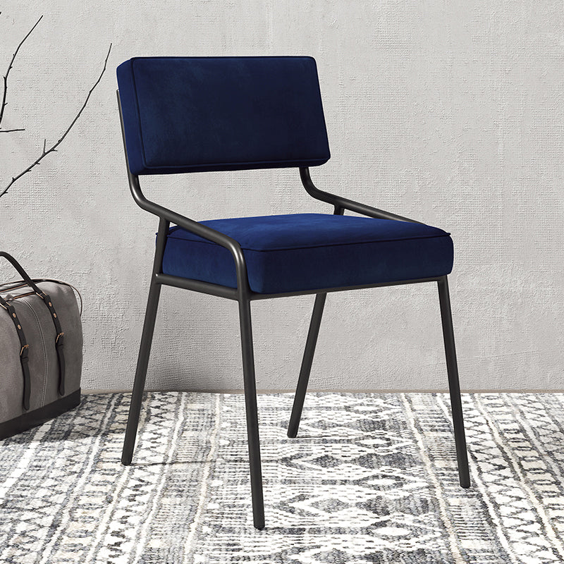 Chaise latérale de maison industrielle, chaise de salle à manger tapissée en métal à dossier ouvert