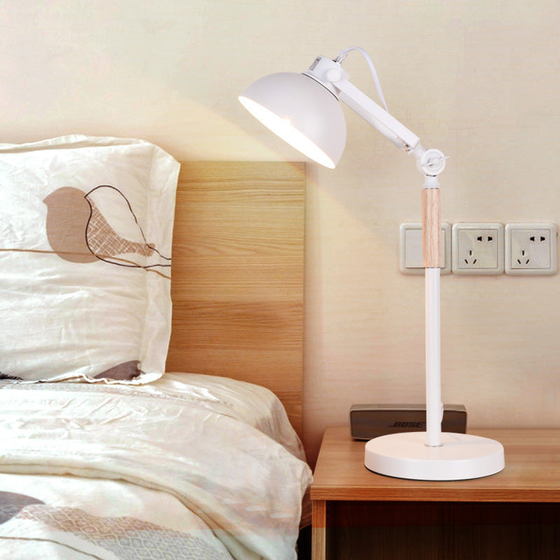 1 tête de bol de bol clair modernisme lampe de table de nuit en métal en blanc / noir avec nœud rotatif