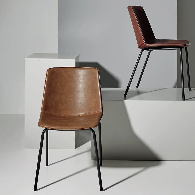 Chaise de salle à manger industrielle en métal, chaises latérales rembourrées sans accoudoirs en cuir pour usage domestique