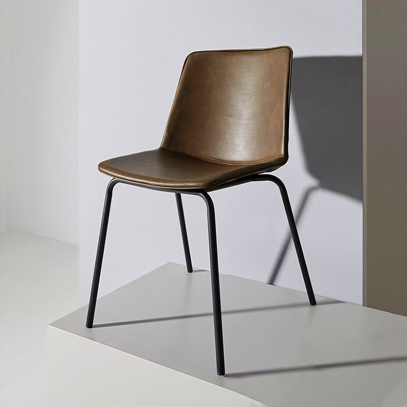 Chaise de salle à manger industrielle en métal, chaises latérales rembourrées sans accoudoirs en cuir pour usage domestique