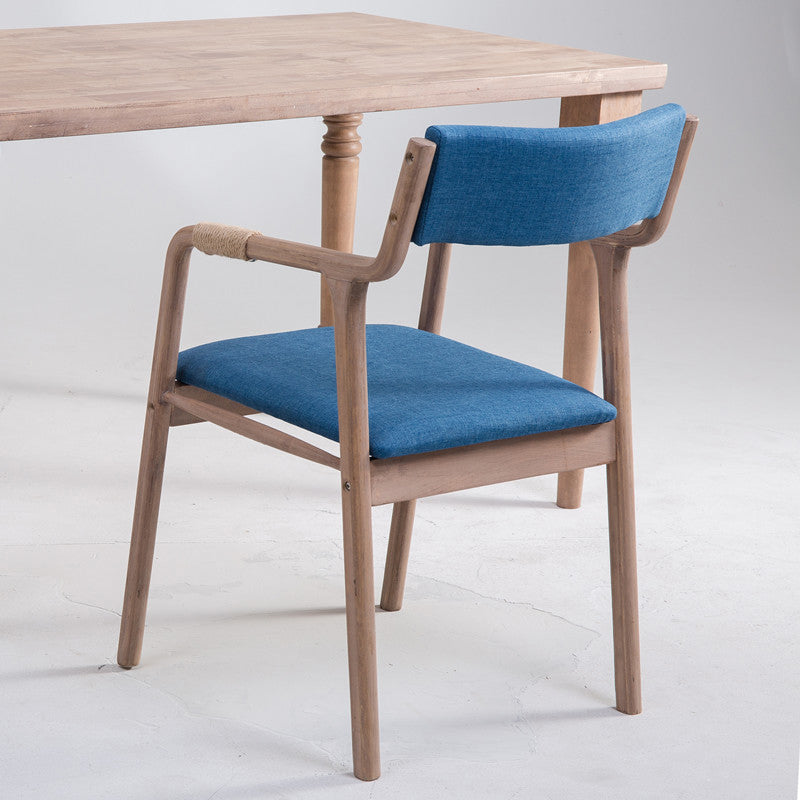 Silla de comedor tapizada de madera con respaldo abierto, sillón de estilo rural interior, individual