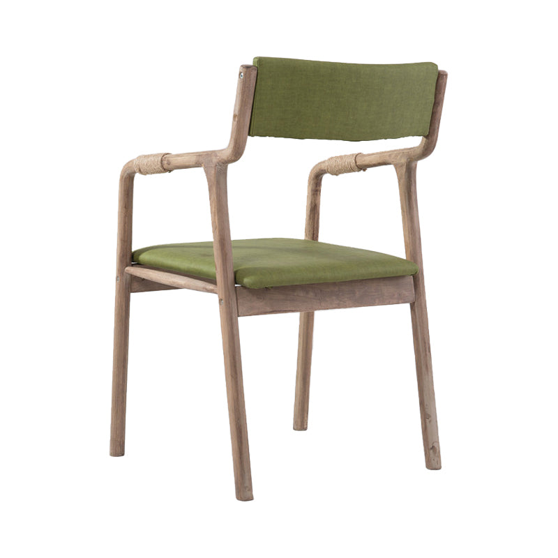Silla de comedor tapizada de madera con respaldo abierto, sillón de estilo rural interior, individual