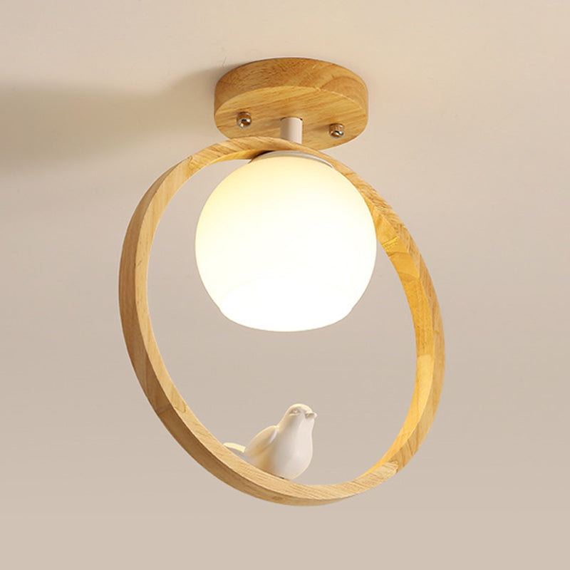 Log Color Globe da incasso in stile moderno e conciso, apparecchio da soffitto per interni in legno con paralume in vetro