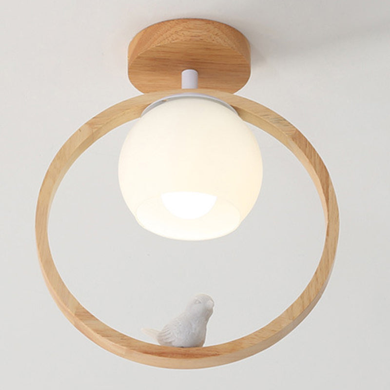 Log Color Globe da incasso in stile moderno e conciso, apparecchio da soffitto per interni in legno con paralume in vetro