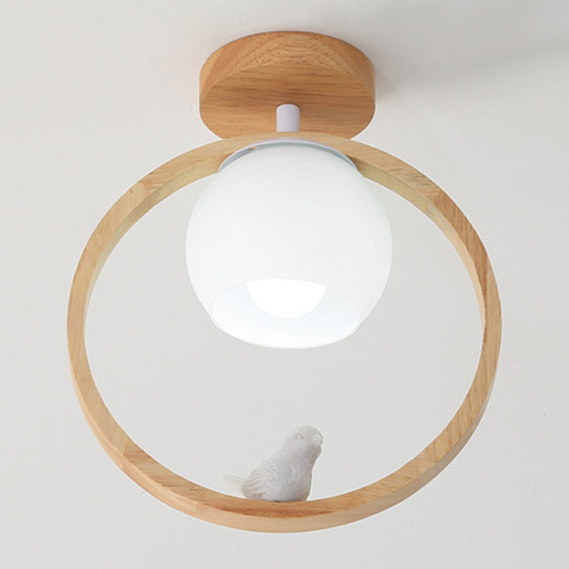 Log Color Globe da incasso in stile moderno e conciso, apparecchio da soffitto per interni in legno con paralume in vetro
