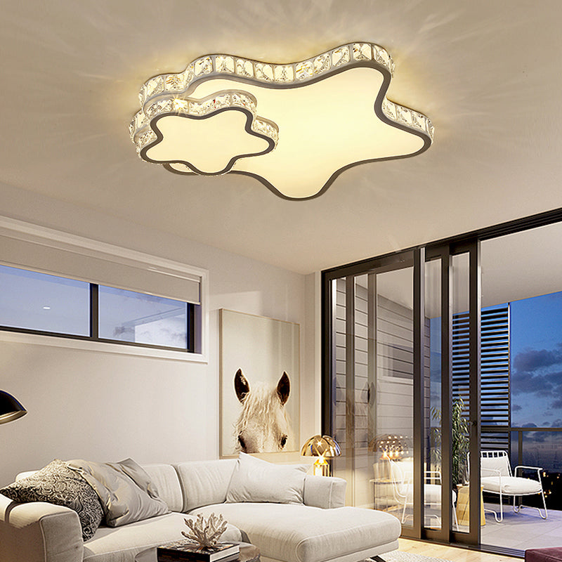 Crystal Geometric LED Flush Mount in Modern Luxury Style Stainless-Steel Ceiling Fixture for Bedroom