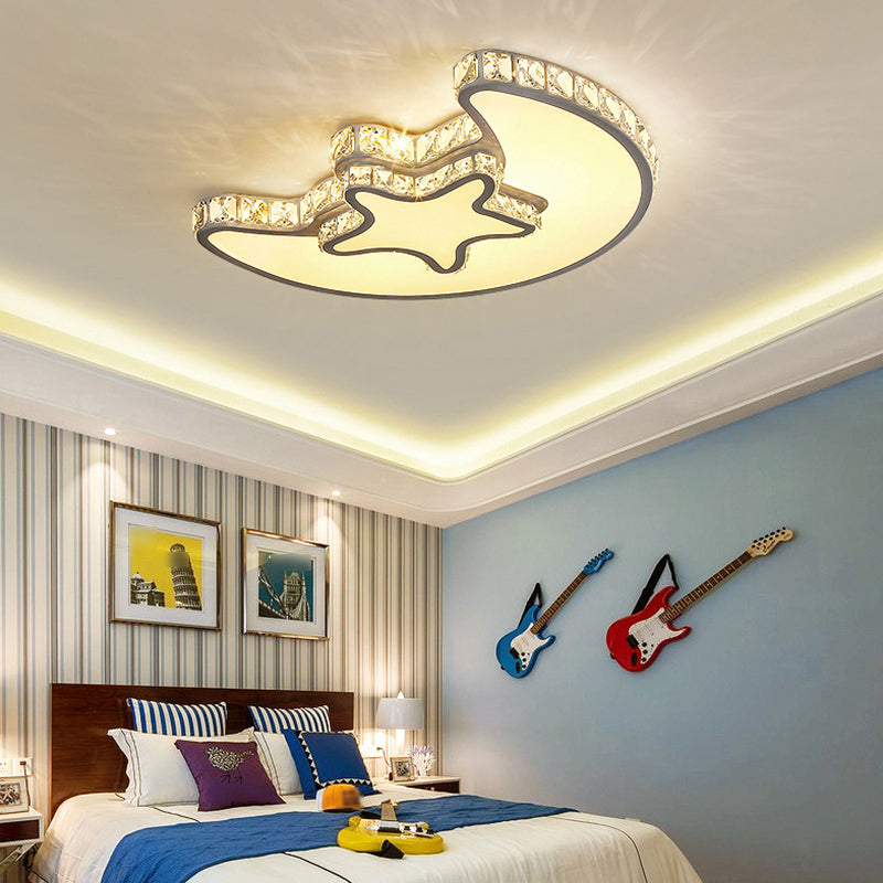 Crystal Geometric LED Flush Mount in Modern Luxury Style Stainless-Steel Ceiling Fixture for Bedroom