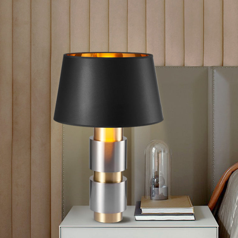 Lampe de table de nuit Empire Shade, tissu minimaliste, 1 ampoule, éclairage de table de chevet en métal noir pour chambre à coucher