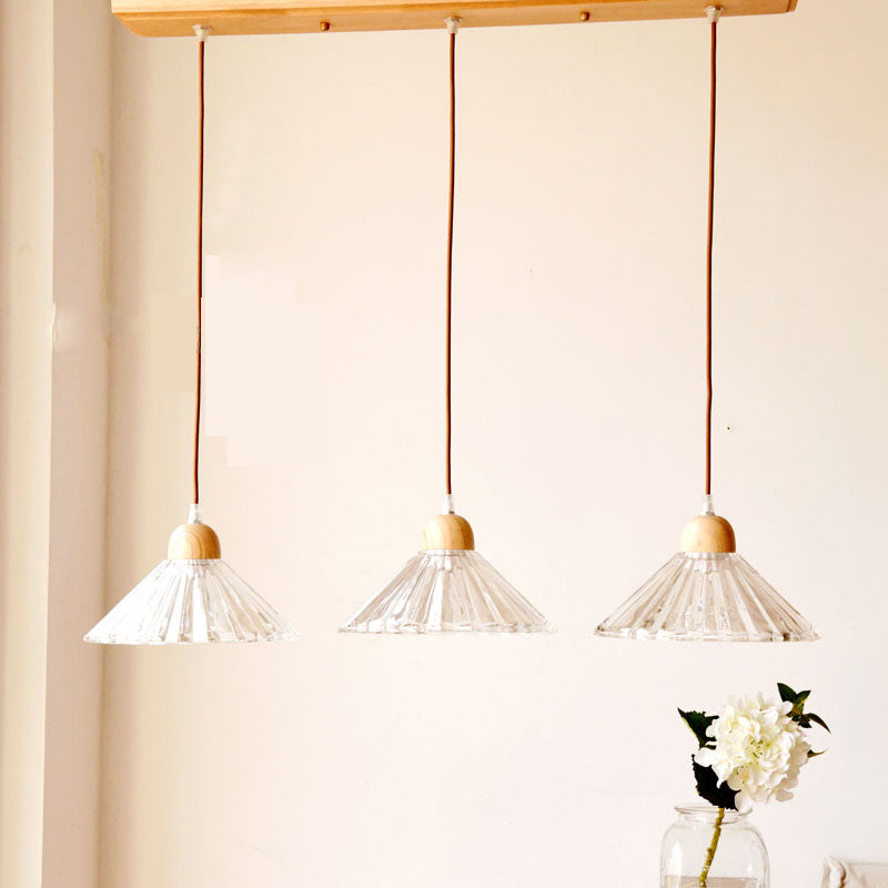 Modern beknopte kegel hanger licht houten hanglamp met 3 lichten met glazen schaduw