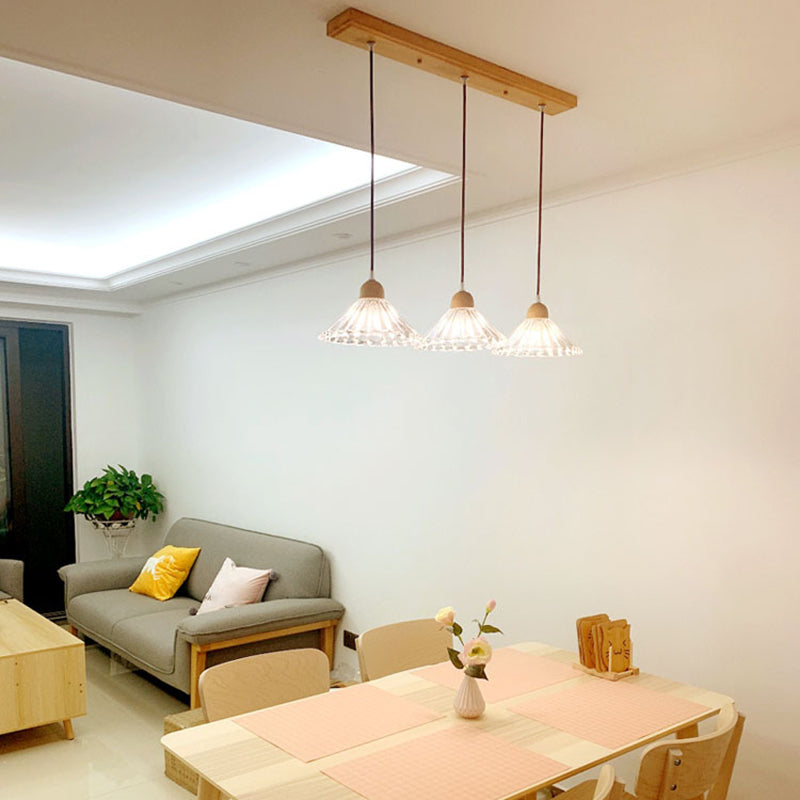 Modern beknopte kegel hanger licht houten hanglamp met 3 lichten met glazen schaduw